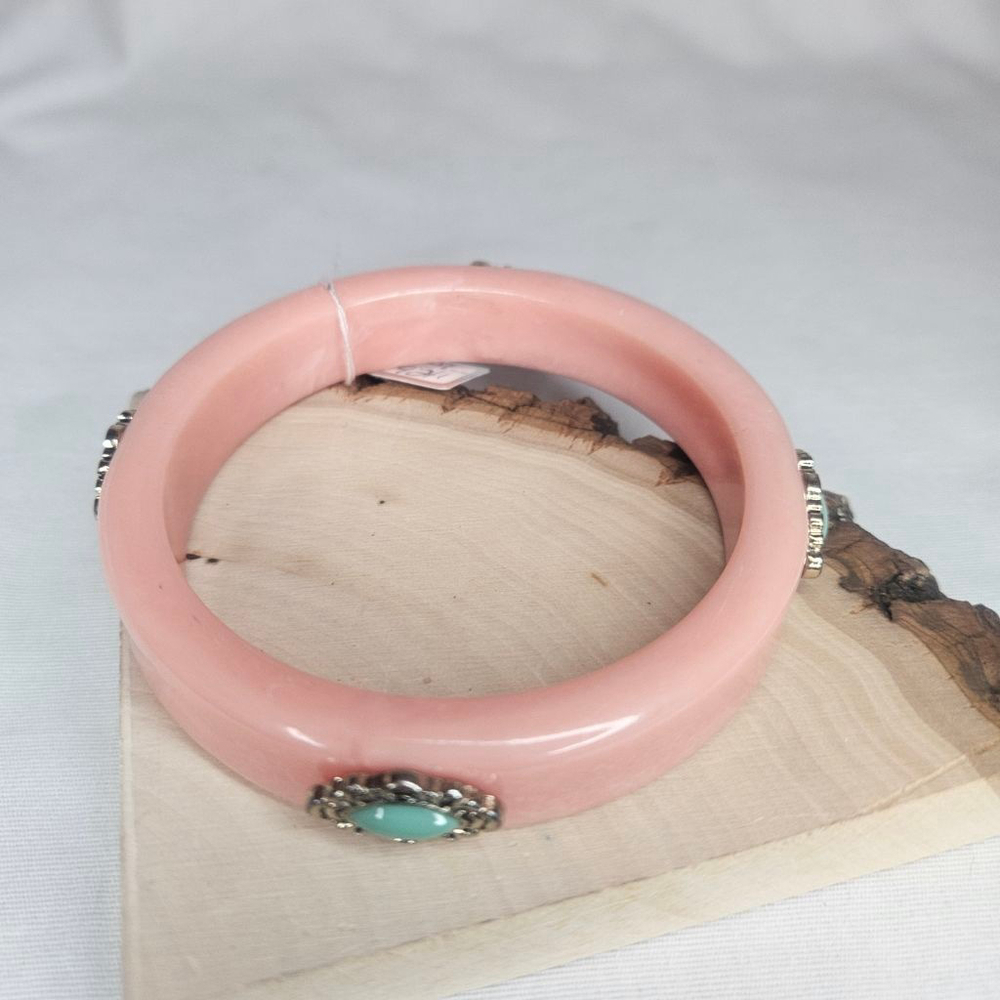 Vintage Coral 80s Bangle with Faux Turquoise Accents EUC Sz 8" Width 1/2" - Picture 7 of 9